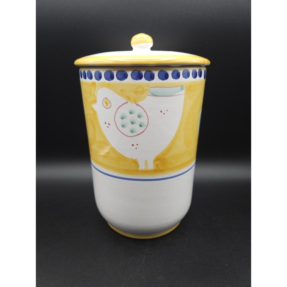 Yellow Chicken Bird Compagna Solimene Vietri Italy Lidded Canister Jar Rare